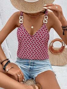 SHEIN LUNE 全身印花环扣吊带背心 适合新年服装 新年女装