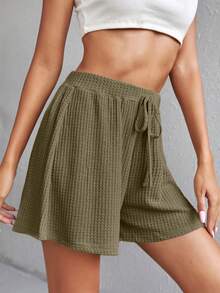 SHEIN Frenchy 華夫格編織前打結闊腿短褲