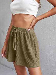 SHEIN Frenchy 華夫格編織前打結闊腿短褲