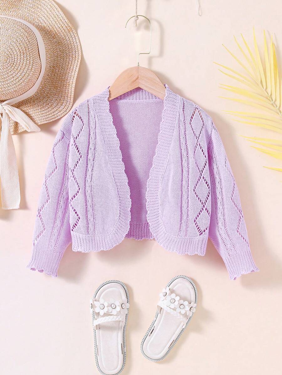小女童網眼針織開襟開衫 - 紫丁香色 - 查看 1