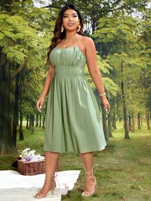 SHEIN VCAY Vestido de tirantes pecho con fruncido