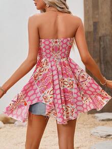 SHEIN VCAY Top bandeau con estampado floral - Rosa - Ver 2