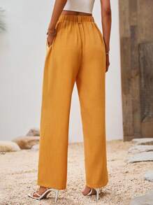 SHEIN Clasi Solid Slant Pocket Wide Leg Trousers - Yellow - View 2