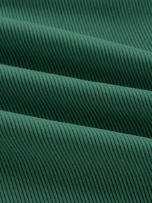 SHEIN ICON 素色前鏤空繞頸露背彈力緊身連體短褲 - 墨綠色 - 查看 3