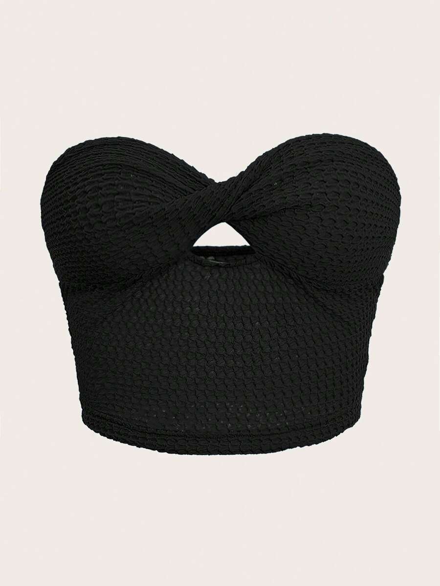 SHEIN ICON Twist Front Cut Out Tube Top - Black - View 1