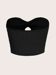 SHEIN ICON Twist Front Cut Out Tube Top - Black - View 2