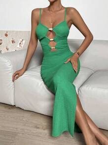Firerie Cut Out Split Thigh Cami Dress - Green - View 5