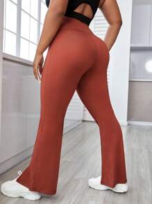 SHEIN Yoga Basic Quần thể thao Legging Plus Size  & Quần Chia màu trơn - Màu Cam cháy - Xem 1