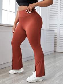 SHEIN Yoga Basic Quần thể thao Legging Plus Size  & Quần Chia màu trơn - Màu Cam cháy - Xem 4