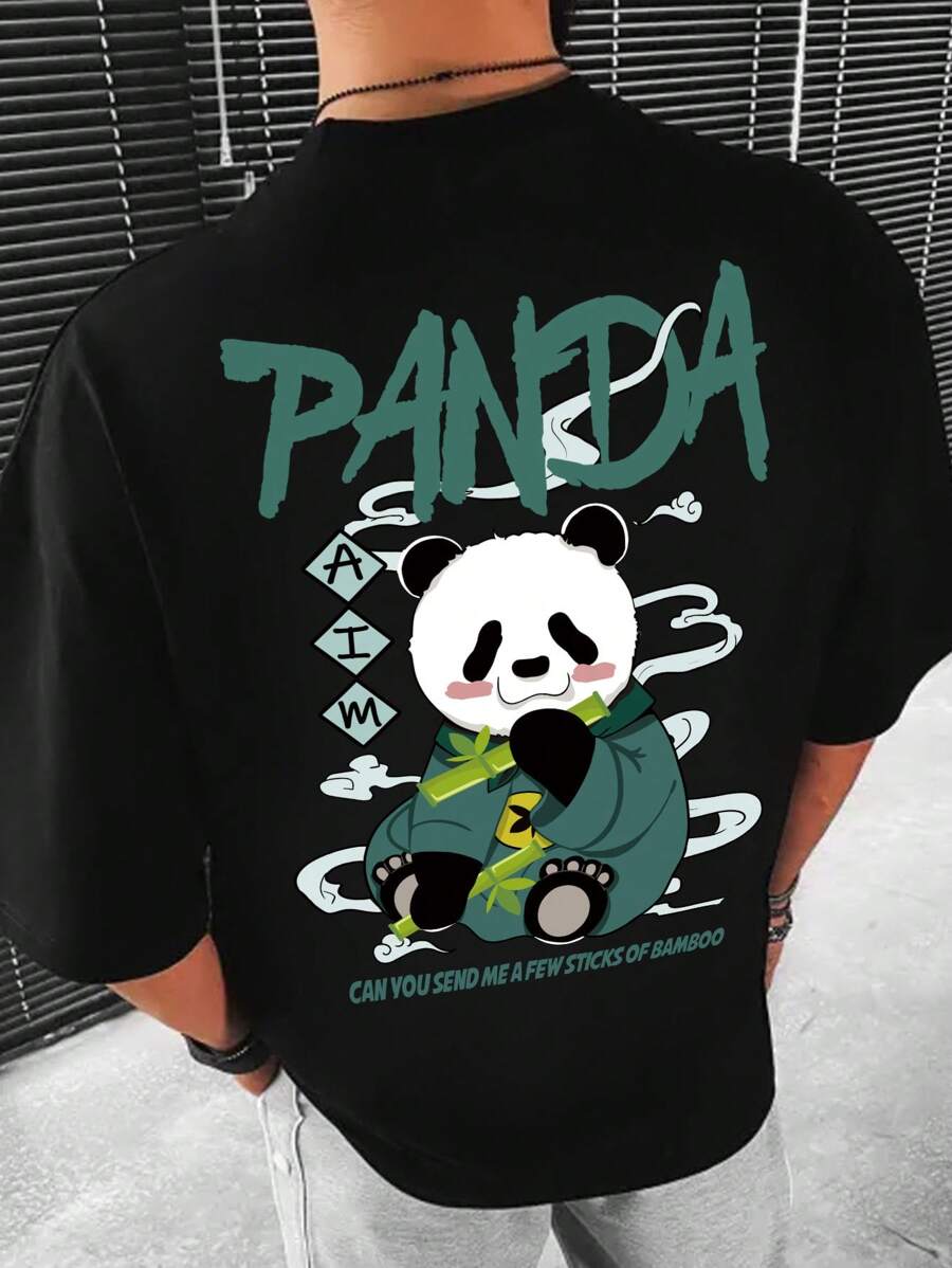 Manfinity Hypemode Men Cartoon & Slogan Graphic Drop Shoulder Tee - Black - View 1