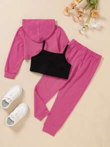 SHEIN Kleinkind Mädchen Buchstaben Grafik, Crop Hoodie mit & Jogginghose & Cami Top mit