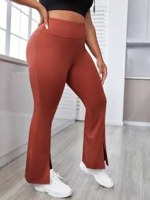SHEIN Yoga Basic Quần thể thao Legging Plus Size  & Quần Chia màu trơn - Màu Cam cháy - Xem 5