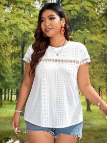 SHEIN VCAY Plus Contrast Guipure Lace Tee