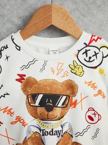SHEIN Little Boys' Casual Cute Loose Fit Cartoon Bear In áo thể thao, mùa thu và mùa đông - Nhiều màu - Xem 4