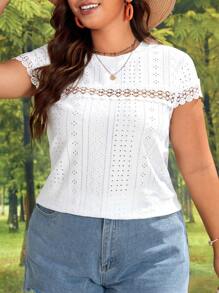 SHEIN VCAY Plus Contrast Guipure Lace Tee
