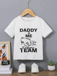 SHEIN Tops con trai lớn Con số Slogan Giải trí - trắng - Xem 1