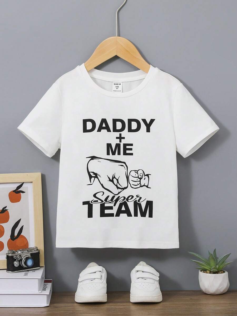 SHEIN Tops con trai lớn Con số Slogan Giải trí - trắng - Xem 1