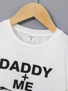 SHEIN Tops con trai lớn Con số Slogan Giải trí - trắng - Xem 3