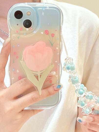 Summer Flower Pattern Anti-Fall Phone Case With Holder & Lanyard