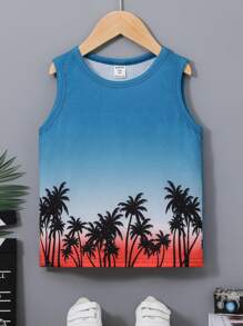 SHEIN 小男童熱帶圖案背心上衣 - 藍色 - 查看 1