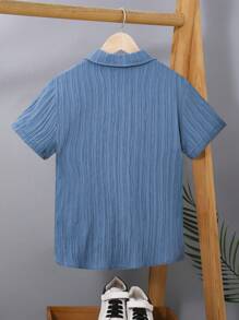 SHEIN 男孩1入組素色前紐扣襯衫 - 藍色 - 查看 2