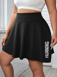 SHEIN Sports Plus Letter Graphic Flare Hem Skort - Black - View 2
