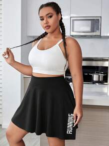 SHEIN Sports Plus Letter Graphic Flare Hem Skort - Black - View 5