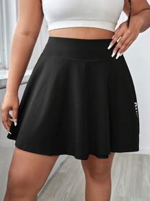 SHEIN Sports Plus Letter Graphic Flare Hem Skort - Black - View 6