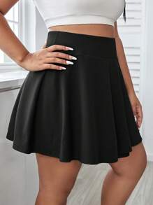 SHEIN Sports Plus Letter Graphic Flare Hem Skort - Black - View 1