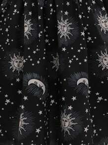 ROMWE Hippie 太陽月亮圖案鏤空洋裝 - 黑與白 - 查看 3