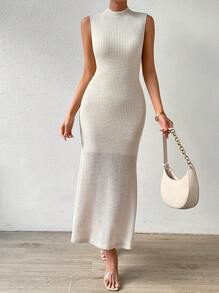 SHEIN Unity Vestido de cuello alto bajo sirena - Albaricoque - Ver 5