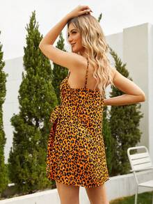 Đầm Thắt nút Xù Trọn gói In hoa Báo Giải trí - Màu Cam cháy - Xem 2