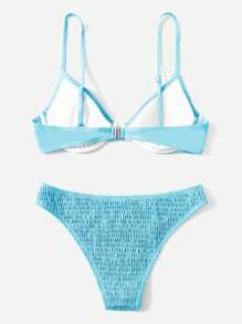 SHEIN Swim Summer Beach Smocked Underwire Bikini Set - Mint Blue - View 2