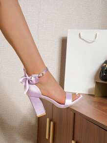 Giày sandal hở mũi đế dày mùa hè cho nữ, quai thời trang gợi cảm & đa năng, giày sandal cao gót đế thô - Màu tím - Xem 4