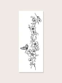 1sheet Floral Pattern Tattoo Sticker - Black - View 3