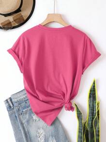 INAWLY Solid Round Neck Tee