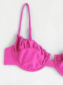 SHEIN Swim Summer Beach Frill Trim Underwire Bikini Set, Vacation Bikini - Pink - View 4