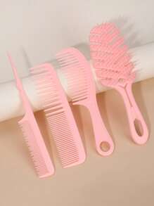 1 套包括鼠尾梳、双面刷和宽弧形发梳，适用于干湿发造型家庭美容套装 - 粉色 - 查看 2
