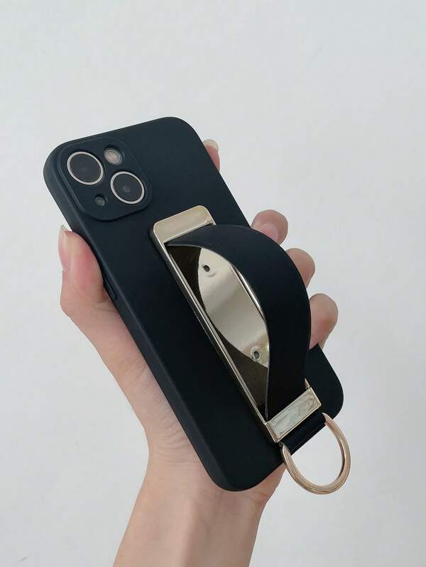 حافظة هاتف سوداء غير لامعة من مادة Tpu مع حزام معصم وحامل حلقي متوافق مع هواتف Samsung Huawei Xiaomi Apple