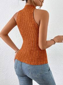 SHEIN Essnce Áo khoác và áo lót dành cho xe tăng nữ Hội Chữ thập Gân đan màu trơn Giải trí - màu nâu - Xem 2