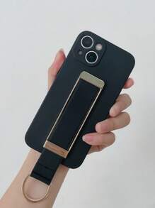 Tpu Matte Black Phone Case With Wrist Strap & Ring Stand Compatible With Samsung Compatible With Huawei Compatible With Xiaomi Compatible With Apple Phones,International Version, Not The Domestic Version - Black - View 2