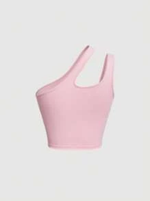 SHEIN MOD 單肩鏤空短款上衣 - 淺粉色 - 查看 2