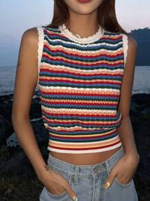 DAZY 休閒條紋女士針織上衣 - 彩色 - 查看 1