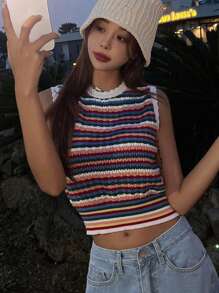 DAZY 休閒條紋女士針織上衣 - 彩色 - 查看 5