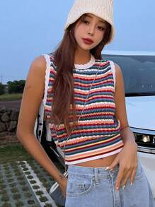 DAZY 休閒條紋女士針織上衣 - 彩色 - 查看 6