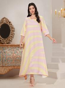 Al Najma Đầm Bất đối xứng Sọc Giải trí Khiêm tốn - Hồng - Xem 1