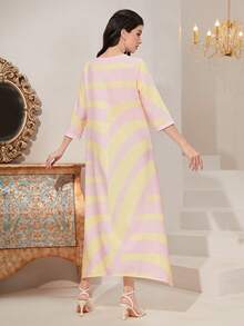 Al Najma Đầm Bất đối xứng Sọc Giải trí Khiêm tốn - Hồng - Xem 2