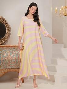 Al Najma Đầm Bất đối xứng Sọc Giải trí Khiêm tốn - Hồng - Xem 3