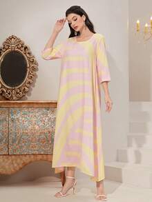 Al Najma Đầm Bất đối xứng Sọc Giải trí Khiêm tốn - Hồng - Xem 5