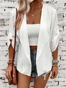 SHEIN LUNE 大翻領捲邊袖開門襟外套 - 白色 - 查看 1